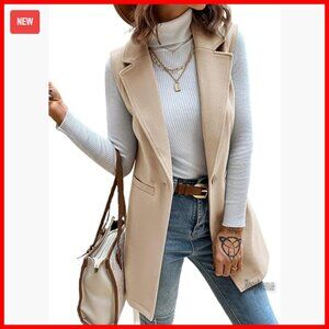 Wool Blend Vest Sleeveless Blazer Notch Lapel Button Front Pockets